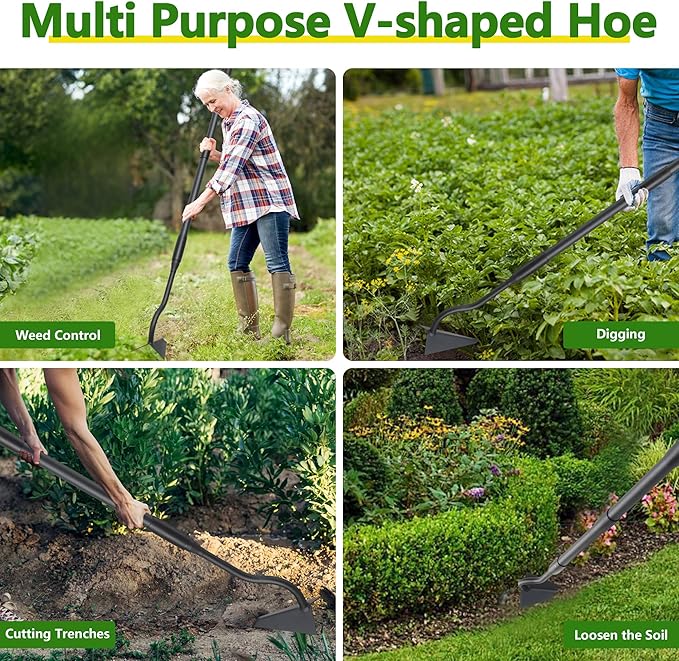 Garden Hoe, 59 Inch Triangle Warren Hoes for Cutting Trenches, Digging, Loosen The Soil, Weeding, Heavy Duty Hoe Garden Tool with Adjustable Long Handle