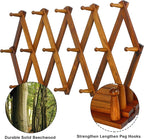 Dseap Accordian Wall Hanger: 16” High Wooden Wall Expandable Coat Rack, Hat Rack Holder, Accordion Hook for Baseball Caps, Coats, Mugs, 16 Peg Hooks, Brown