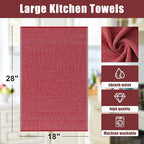 Homaxy Premium Kitchen Towels(18”x 28”, 12 Pack), Large Cotton Kitchen Hand Towels, Flat and Terry Dish Towels, 380 GSM Highly Absorbent Tea Towel Set with Hanging Loop, Red