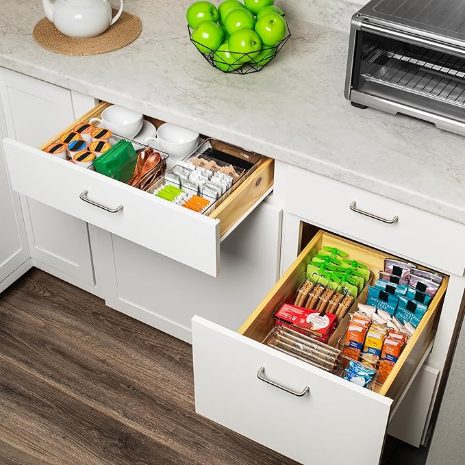 ClearSpace Plastic Pantry Organization and Storage Bins with Removable Dividers – 2 Pack XL Perfect Kitchen Organization or Kitchen Storage – Refrigerator Organizer Bins, Cabinet Organizers