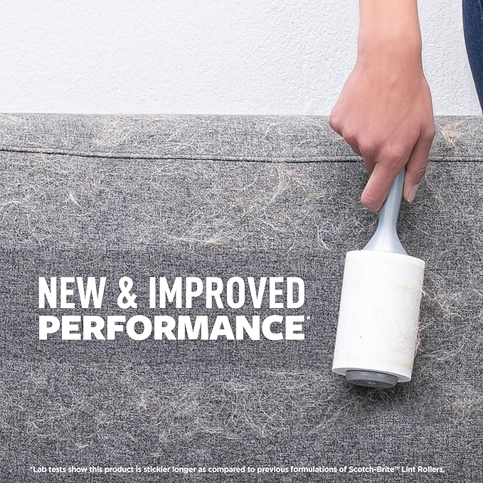 Scotch-Brite Pet Hair Pickup Extra Sticky Lint Roller, Designed for Removing Fur + Fluff on Couches, Clothes, Dog and Cat Beds, & More, 6 Pack, 600 Easy-Tear Adhesive Sheets Total