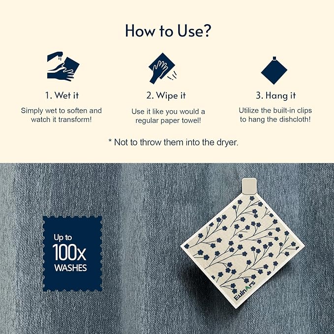 Swedish Dishcloths for Kitchen, 8 Pack Japanese Pattern Reusable Paper Towels with Clips, Non-Scratch Swedish Dish Towels, Super Absorbent Cellulose Dish Cloths, No Odor