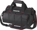 WORKPRO 14-inch Tool Bag, Multi-pocket Tool Organizer with Adjustable Shoulder Strap, W081021A , black