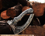 Viking Pizza Axe | Engraved Blade Pizza Cutter with Rosewood Handle & Leather Sheath | Norse Style Collectible Kitchen Tool & Gift for Pizza Lovers (WCA-027)