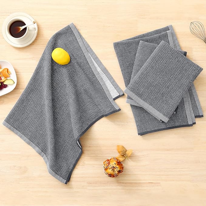 Homaxy Premium Kitchen Towels(18”x 28”, 12 Pack), Large Cotton Kitchen Hand Towels, Flat and Terry Dish Towels, 380 GSM Highly Absorbent Tea Towel Set with Hanging Loop, Multicolor