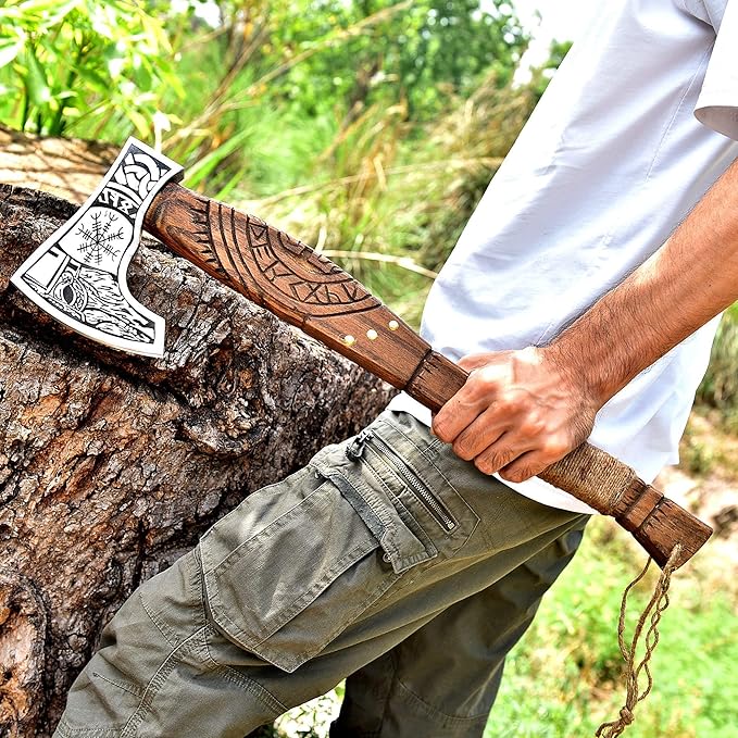 Pair of Viking Axes – Forged High Carbon Steel Norse Bearded Axes | Balanced Throwing Hatchets | Handcrafted Ash Wood Shaft | Sheaths Included | Odin Style Gifts for Men