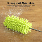 Microfiber Duster for Cleaning, Tukuos Hand Washable Dusters with 2pcs Replace Microfiber Head, Extendable Pole, Detachable Cleaning Brush Tool for Office, Car, Window, Furniture, Ceiling Fan Green