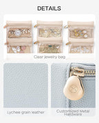 Vlando Jewelry Travel Case,Travel Jewelry Organizer with Clear Velvet Jewelry Bags 6Pcs Zipper Pouch for Women Wedding,Birthday Gift-Baby Blue
