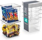 Sorbus Small Plastic Storage Bins (4 Pack) – Clear Bins for Kitchen, Pantry, Fridge, Cabinet, and Refrigerator – Stackable Storage Containers for Home Organization