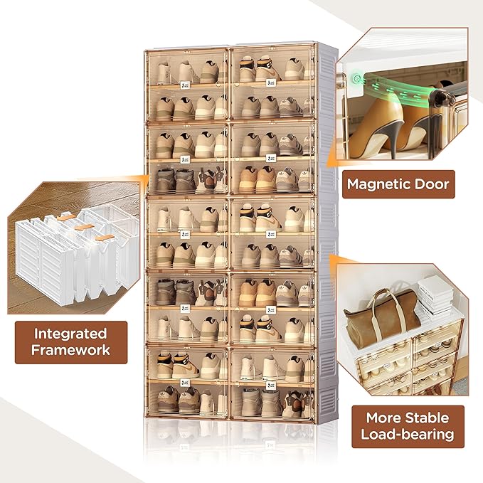 ANTBOX Portable Shoe Rack Organizer for Closet Entryway, Stackable Sneaker Storage Shoe Cabinet with Magnetic Clear Door, Large Plastic Storage containers Bins with Lids 10 Tiers 40 Pairs