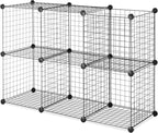 Whitmor Storage Cubes - Stackable Interlocking Wire Shelves - 14.25"D x 14.5"W x 14.5"H - Black (Set of 6)