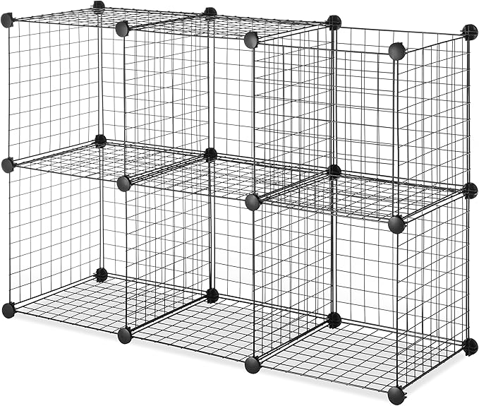 Whitmor Storage Cubes - Stackable Interlocking Wire Shelves - 14.25"D x 14.5"W x 14.5"H - Black (Set of 6)
