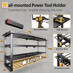 Power Tool Organizer, Quick Assembly & Max 420lb Load With 6 Outlet Power Strip, 4 shelves 8 Slots for Cordless Drill Holder Wall mount in Garage/Workshop/Pegboard Suitable for Birthday Gift