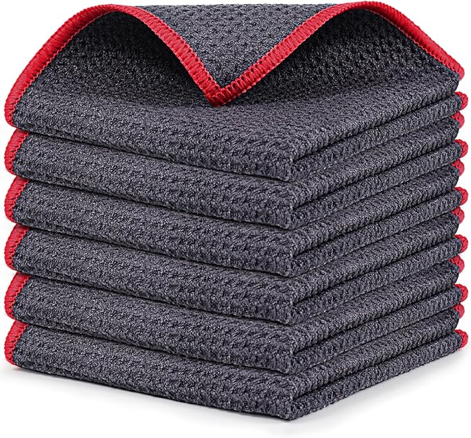 Airlab Microfiber Cleaning Cloth Waffle Weave Dust Rags for Household Kitchen Towel Absorbent Quick Drying Cleaning Rags Streak Free Lint Free, 6 Pack,12 x 12 Inches, Grey