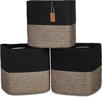 NaturalCozy 13 Inch Cube Storage Bins Cotton Rope Woven Baskets for Organizing 3-Pack | 13 x 13 Storage Cubes | Fabric Square Storage Baskets for Shelves Organizer, Kids Toy Bins, Closet Baby Nursery