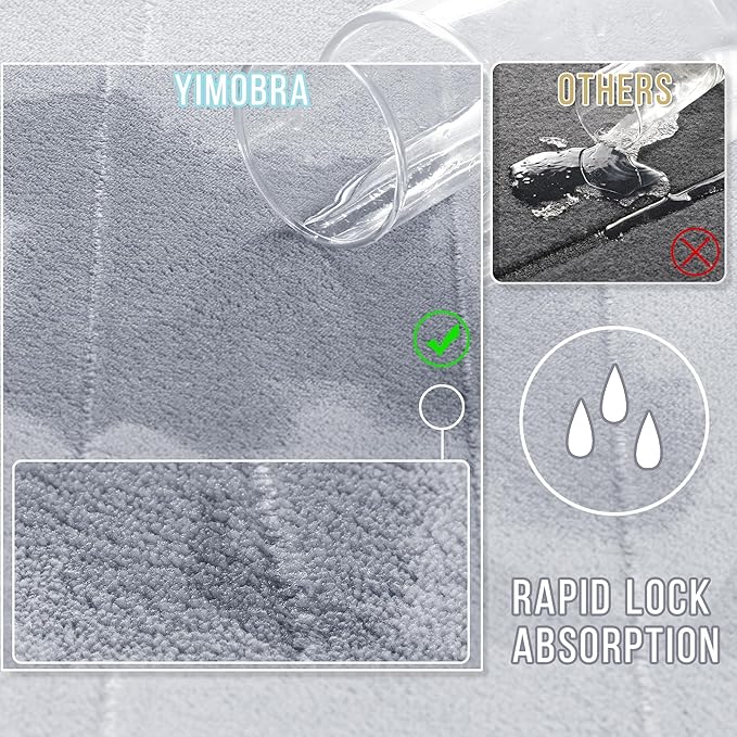 Yimobra Large Bath Mat 36"x24", Super Soft Quick Dry Memory Foam Bathroom Rug, Water Absorbent, Non Slip Backing Machine Washable for Tub Shower, Thick Comfort Support, Silver
