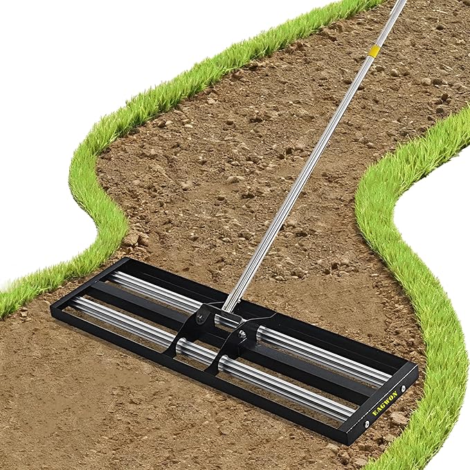 30"x10"Lawn Leveling Rake with Aluminum Rollers, Stainless Steel Yard Lawn Leveler Tool with Adjustable Long Handle, Yard Leveling Rake Suit, Levelawn Tool for Soil, Grass, Golf Course, Garden, Farm