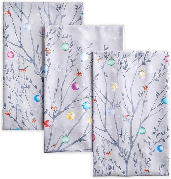 Maison d' Hermine Kitchen Towels Set of 3 100% Cotton 27.50" x 20" Reusable Cloth Tea Dish Towels Absorbent with Hanging Loop for Kitchen, Home, Dining, Cocktail Parties (Fairy Christmas)