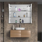 Gray Medicine Cabinets for Bathroom with Mirror, Surface Mounted LED Medicine Cabinets Mirror with Defogger, Dimmer, Outlets & USB, Double Doors, 42”W x 36”H