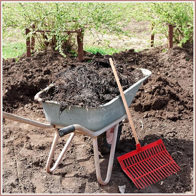 Lasnten 6 Pcs Manure Fork Replacement Head, 18 Tines Pitchfork Head with Screws and Nuts, Horse Manure Rake for Picking up Grass and Hay(Red)