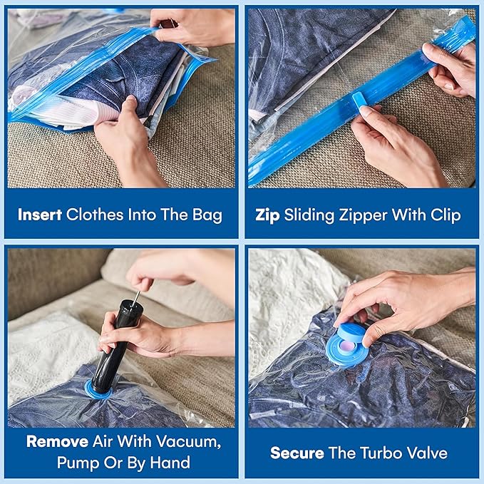 12 Pack Variety Vacuum Storage Bags for Comforters, Blankets & Clothes – Vacuum Sealed Compression Bags with Hand Pump – Space Saver Storage Bags for Bedding, Moving, Travel & Organization (6L & 6XL)