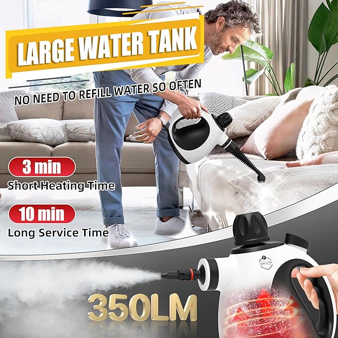 Pressurized Multi-Surface Handheld Steam Cleaner for Home with 12 pcs Accessories, Chemical-Free Multi-Purpose Steamer for Cleaning Car, Furniture, Floor, Tile Grout and Home Use
