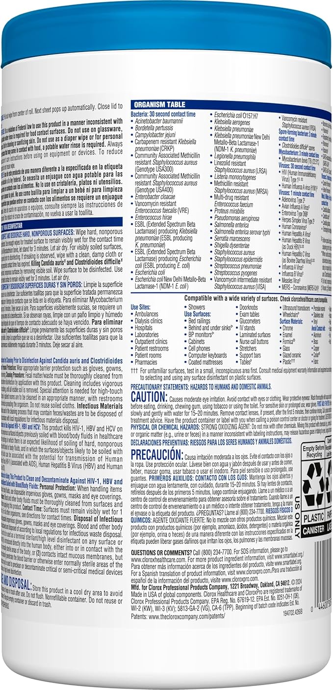 Clorox Healthcare Bleach Germicidal Wipes, 150 Count, Pack of 6 (Package May Vary)