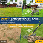 Thatch Rake, 51" Heavy Duty Metal Dethatcher Rake with 15" Wide Double-Edged Sharp Tines Thatch Rakes for Lawns,Dead Grass Removal,Soil Loosening,Lawn Care, Dethatching,Yard,Garden