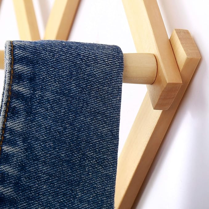 Dseap Accordian Wall Hanger: 16” High Wooden Wall Expandable Coat Rack, Hat Rack Holder, Accordion Hook for Baseball Caps, Coats, Mugs, 10 Peg Hooks, Natural