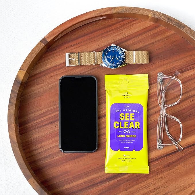 See Clear Original Lens Cleaning Wipes - Pre-Moistened Eyeglass & Screen Cleaning Cloth Towelettes - Streak Free, Scratch Free Lens & Electronic Screen Cleaner - 12 Resealable Packs of 16 (192 Wipes)