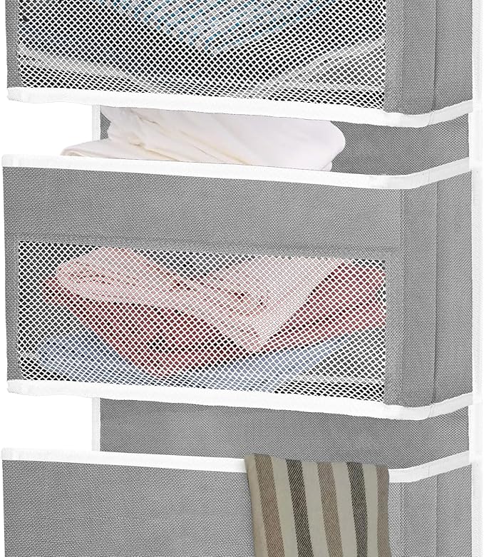 Over the Door Organizer Storage, 6 Shelf of Reinforcement Anti-Tilt Can Bear 44lb Bathroom Organization and Storage, Suitable for Bedroom, Pantry, kitchen, Grey