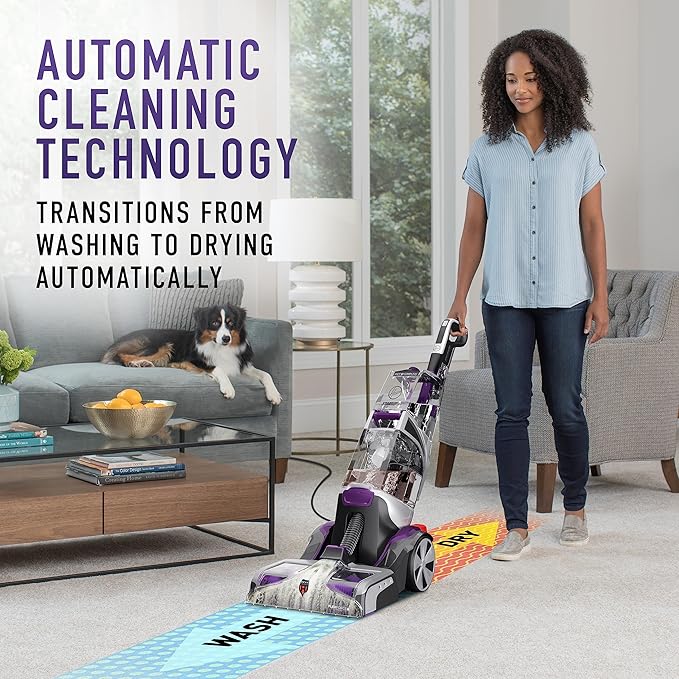 Hoover SmartWash Automatic Carpet Cleaner Spot Chaser Stain Remover Wand, Purple, Large & Oxy Spot Chaser Refill, 32 oz, AH31604, White & Pet Carpet Cleaning Solution, White, 128 fl oz