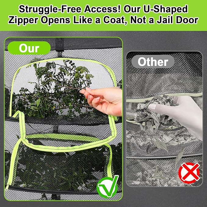 LUKETURE 6-Layer Hanging Herb Dryer Rack - with U-Zipper Mesh Net & Hook, Foldable Collapsible Drying Rack for Plants, Herbs, Flowers, Fish, Jerky, Laundry