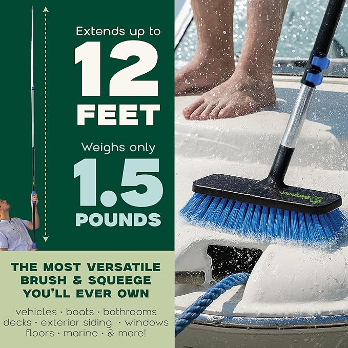 EVERSPROUT 11-inch Scrub Brush with Built-in Rubber Bumper | Soft Bristles wash Car, Truck, RV, Boat, Solar Panel, Floor | Bumper Prevents Scratches | Twists on 3/4-inch Acme Pole (Pole not Included)
