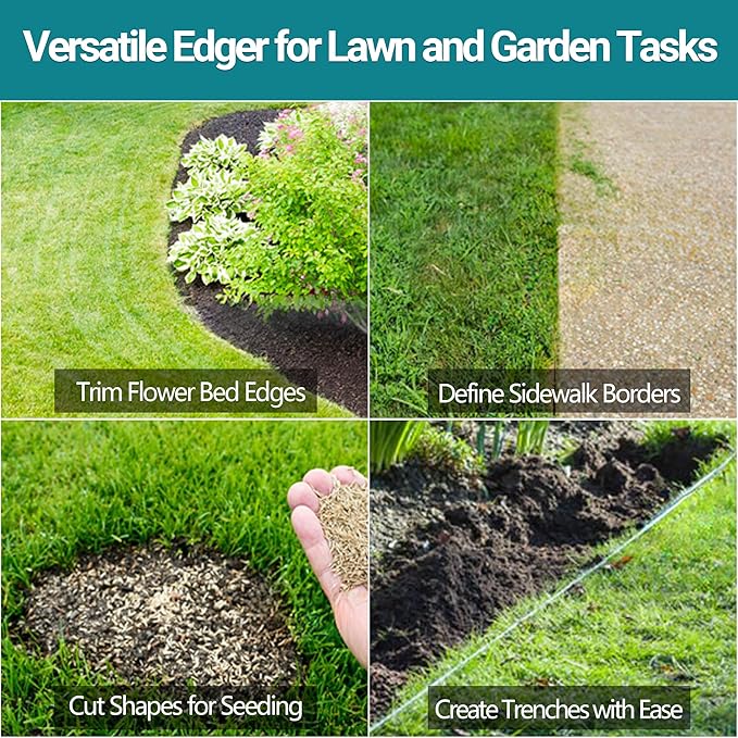 Edger Lawn Tool 41in Border Edger with Tempered Spring Steel Blade Long Rubber Handle Wide Footplate Rustproof Manganese Steel Half Moon Edger for Garden Maintenance