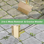 Crack Weeder, Moss Remover Tool, Manual Crevice Weeding Tool, Weed Puller Grout Brush with 67-inch Long Handle for Deck, Paver, Patio, Walkway, Driveway - 2 Weed Brush Heads