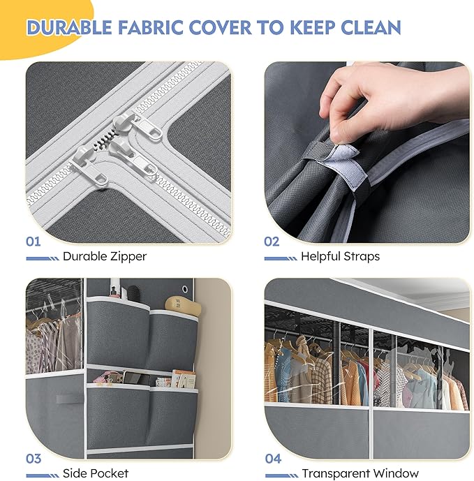 Raybee 90.6" W Clothes Rack with Cover Heavy Duty Clothing Racks for Hanging Clothes Extra Wide Portable Closet Loads 1200LBS Freestanding Garment Rack for Bedroom, Black