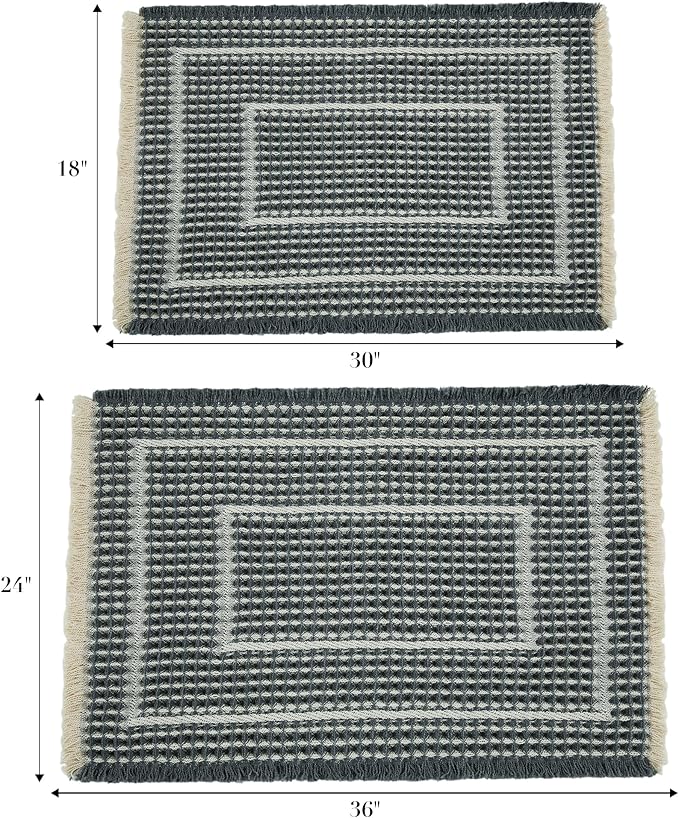 Bath Matts - Upgraded Waffle Super Absorbent, Non Slip Washable, Quick Dry Shower Mats, Ultra Soft for Bathroom Floor, Bluish Grey & Yellow, 24"*36