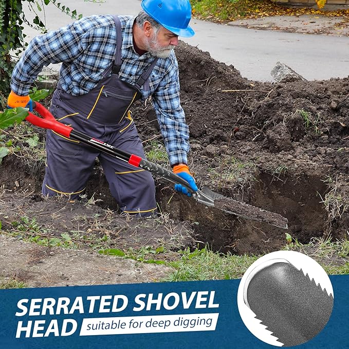 Drain Spade Root Saw Spade Narrow Serrated Shovel Digging Shovels for Cutting Root, Digging, Trenching,Transplanting,44 inches