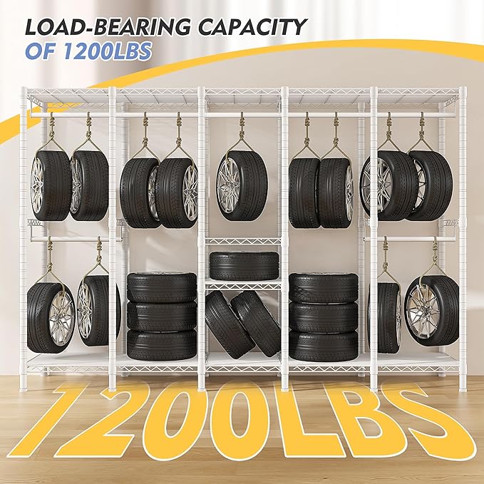 Raybee 90.6" W Clothes Rack with Cover Heavy Duty Clothing Racks for Hanging Clothes Extra Wide Portable Closet Loads 1200LBS Freestanding Garment Rack for Bedroom, White