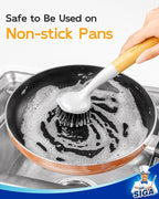 MR.SIGA Dish Brush with Handle, Dish Scrub Brush with Built-in Scraper, Bamboo Dish Brush for Pots and Pans, Kitchen Sink, 2 Pack