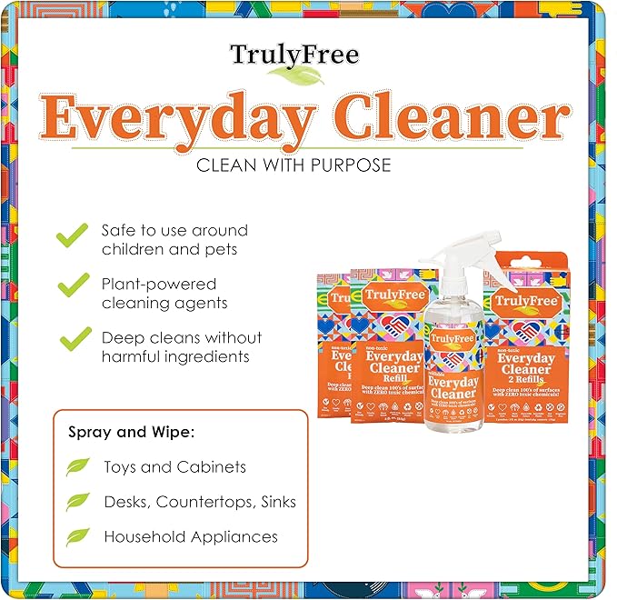 Everyday Cleaner - Multipurpose Cleaner Spray, Kitchen Counter Cleaner, Natural Cleaning Products, Multi-Surface Household Solution, 1 Empty Bottle Spray (16oz) & 2 Refills (3oz each)