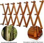 Dseap Accordian Wall Hanger: 16” High Wooden Wall Expandable Coat Rack, Hat Rack Holder, Accordion Hook for Baseball Caps, Coats, Mugs, 20 Peg Hooks, Brown