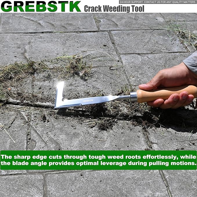 GREBSTK Crack Weeder Crevice Weeding Tool Stainless Steel Manual Weeder Beech Handle Gardening Tool