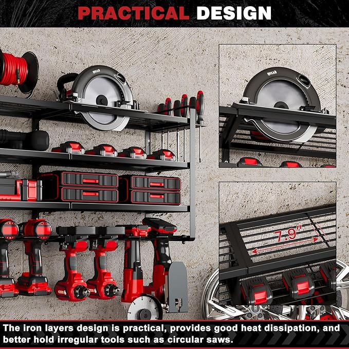 48" Large Power Tools Organizer Wall Mount,12 Drill Holder for Garage, Workshop Heavy Duty Storage Rack