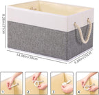 Yawinhe Foldable Storage Baskets for Shelves, Fabric Storage Cubes with Rope Handle, Closet Organizers for Clothes, 3-Pack, 14.96''Lx9.84''Wx8.26''H, White/Grey