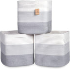 NaturalCozy 13 Inch Cube Storage Bins Cotton Rope Woven Baskets for Organizing 3-Pack | 13 x 13 Storage Cubes | Fabric Square Storage Baskets for Shelves Organizer, Kids Toy Bins, Closet Baby Nursery