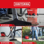 CRAFTSMAN CMXEVBE17607 16 Gallon 6.5 Peak HP Wet Dry Vac with Detachable Leaf Blower, Portable Shop Vacuum Wet and Dry with Filter, Dust Bag, Hose and Attachments for Garage, Outdoor Cleaning