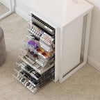 WOPITUES Plastic Storage Drawer Cart, Makeup Organizer and Storage with 10 Large Clear Drawers, Utility Wooden Rolling Cart on Wheels, for Cosmetic, Art Craft, Parts, Office Supplies, Toy, White