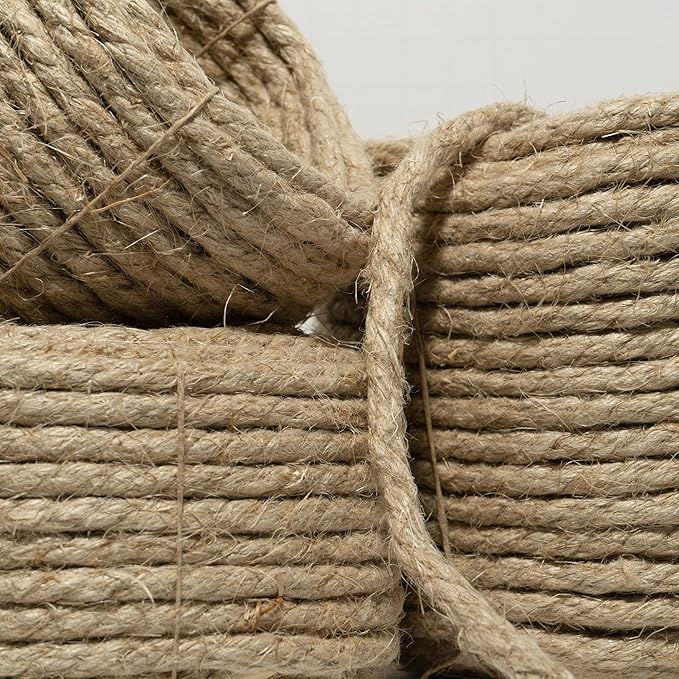 100% Organic Hemp Twine Rope (50ft x 1/4 in.), 6mm Thick Cord, Natural String, Heavy Duty Outdoor Twine, Jute Rope, Plant String, Twine for Crafts and Gardening